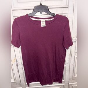PINK Victoria's Secret Crew Neck Short Sleeve Tee - Burgundy